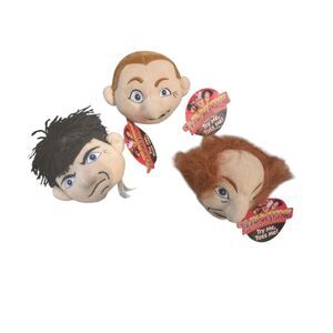Three Stooges Talking Knucklehead 4" Plush Heads Larry Curly Moe NWT 1997 Y2K